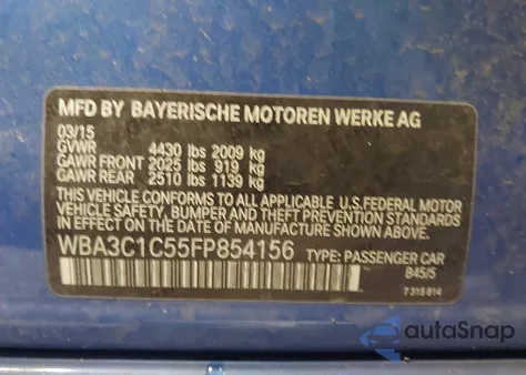 2015 BMW 328I z USA, uszkodzony, nr VIN WBA3C1C55FP854156